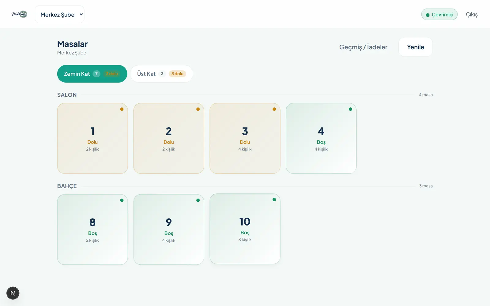 Waiter screen — tables — Real screen · demo data